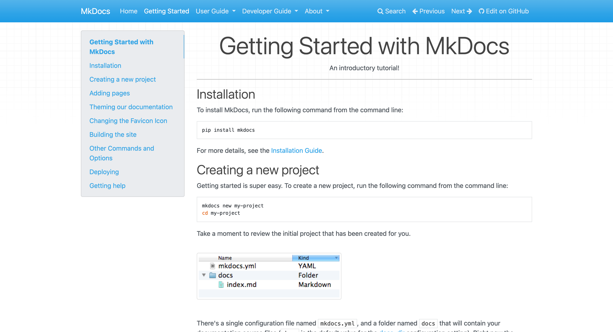 MkDocs documentation.