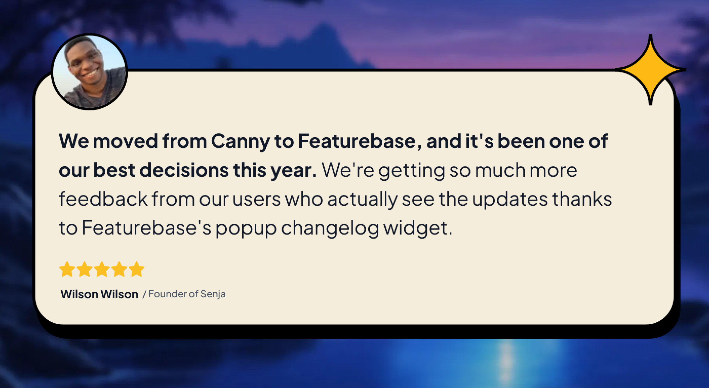 Featurebase testimonial from ex-canny user.