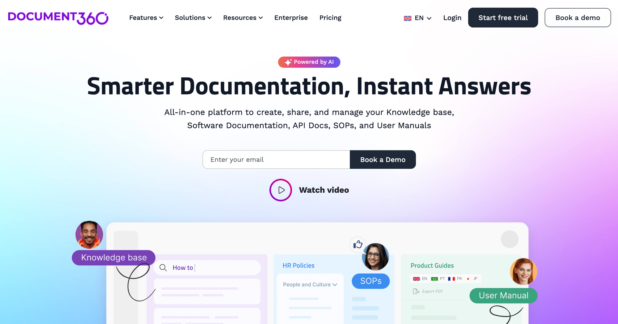 Document360 marketing page.
