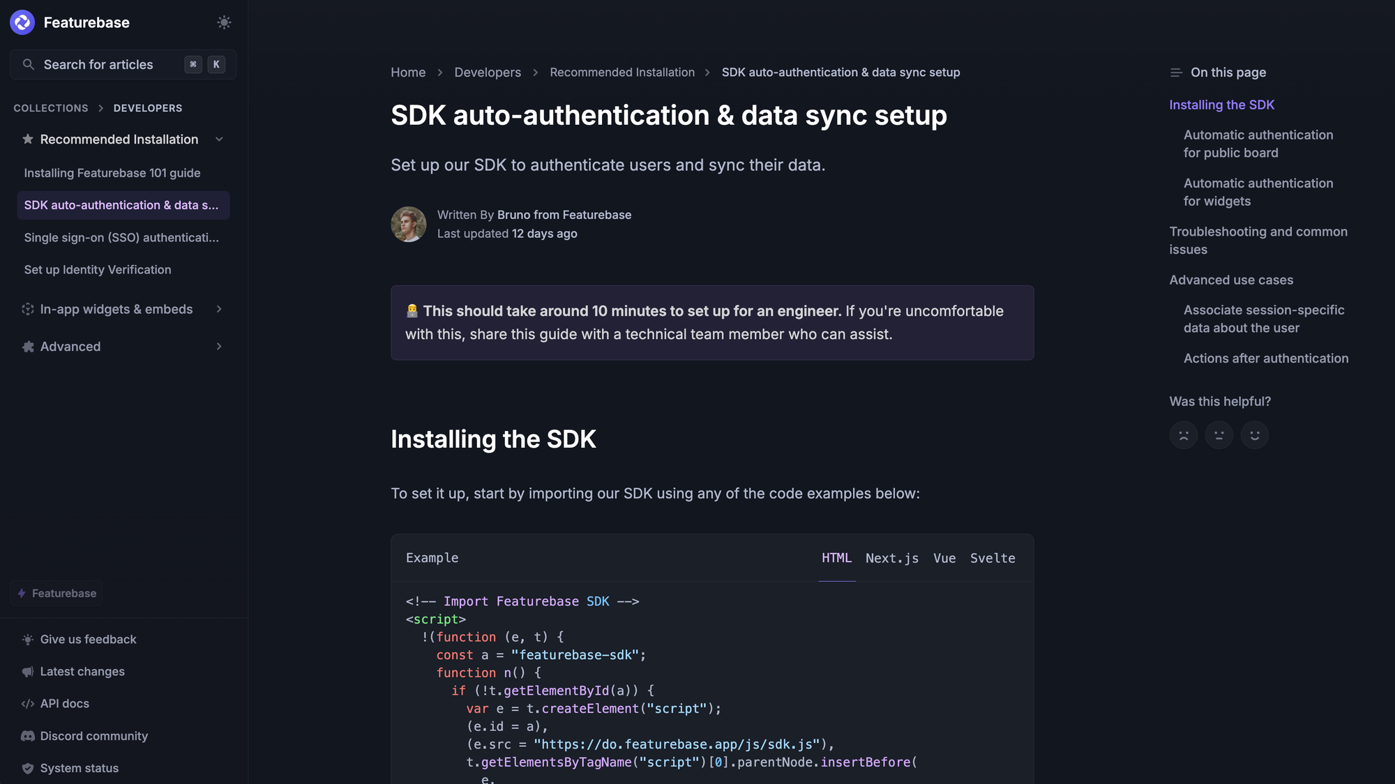 Featurebase Help Center article example.