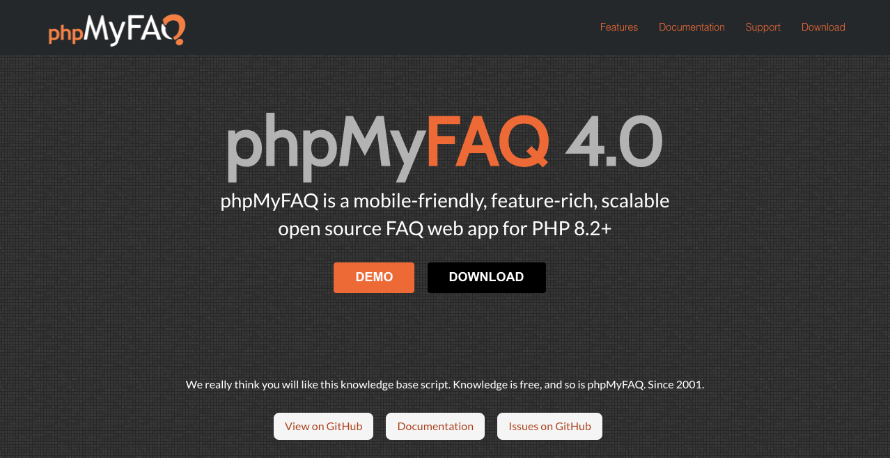 phpMyFAQ open source FAQ tool.