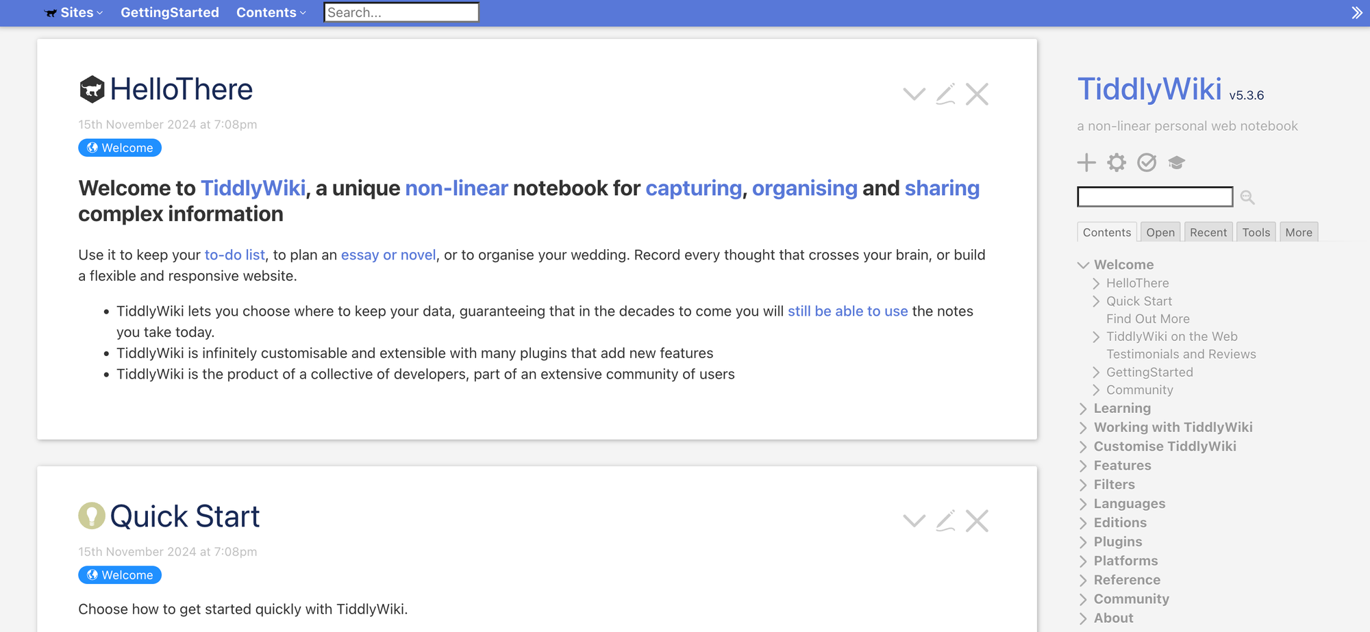 TiddlyWiki open source.