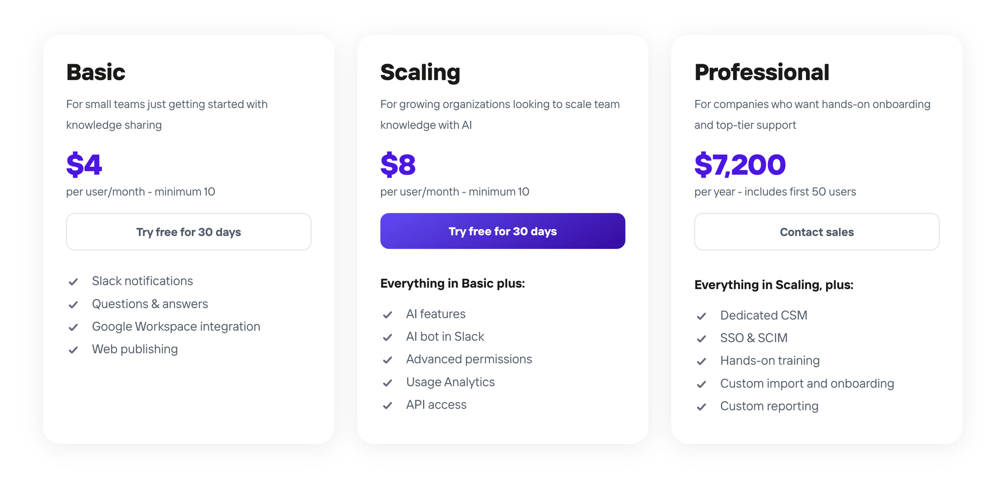Tettra pricing plans.