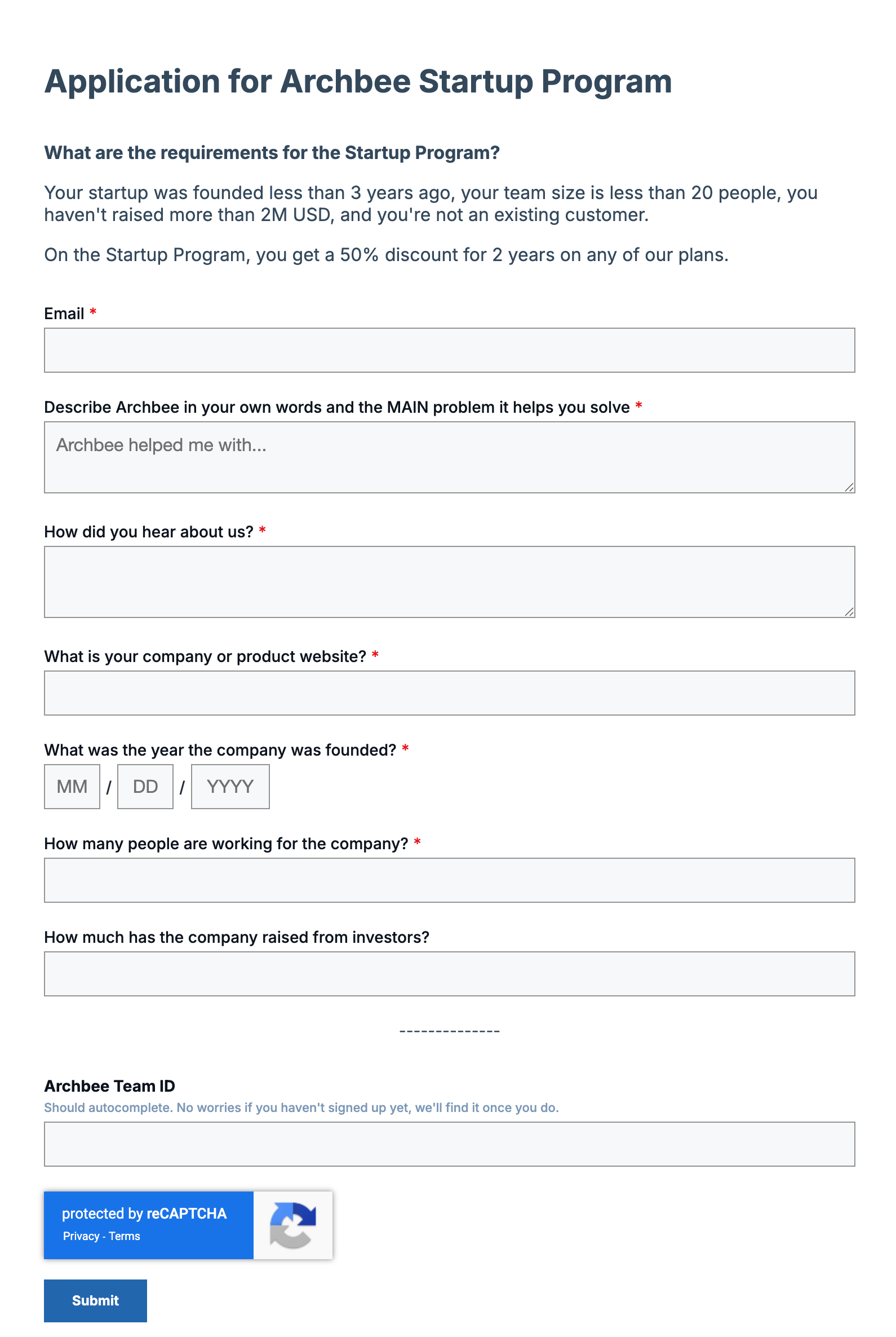 The Archbee Startup Program fo