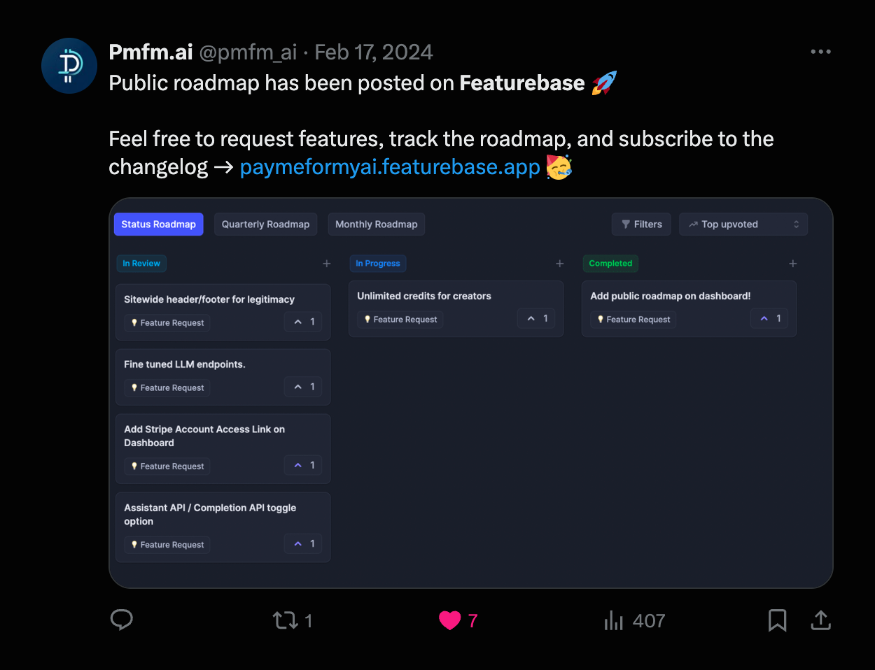 Sharing Featurebase portal through social media.