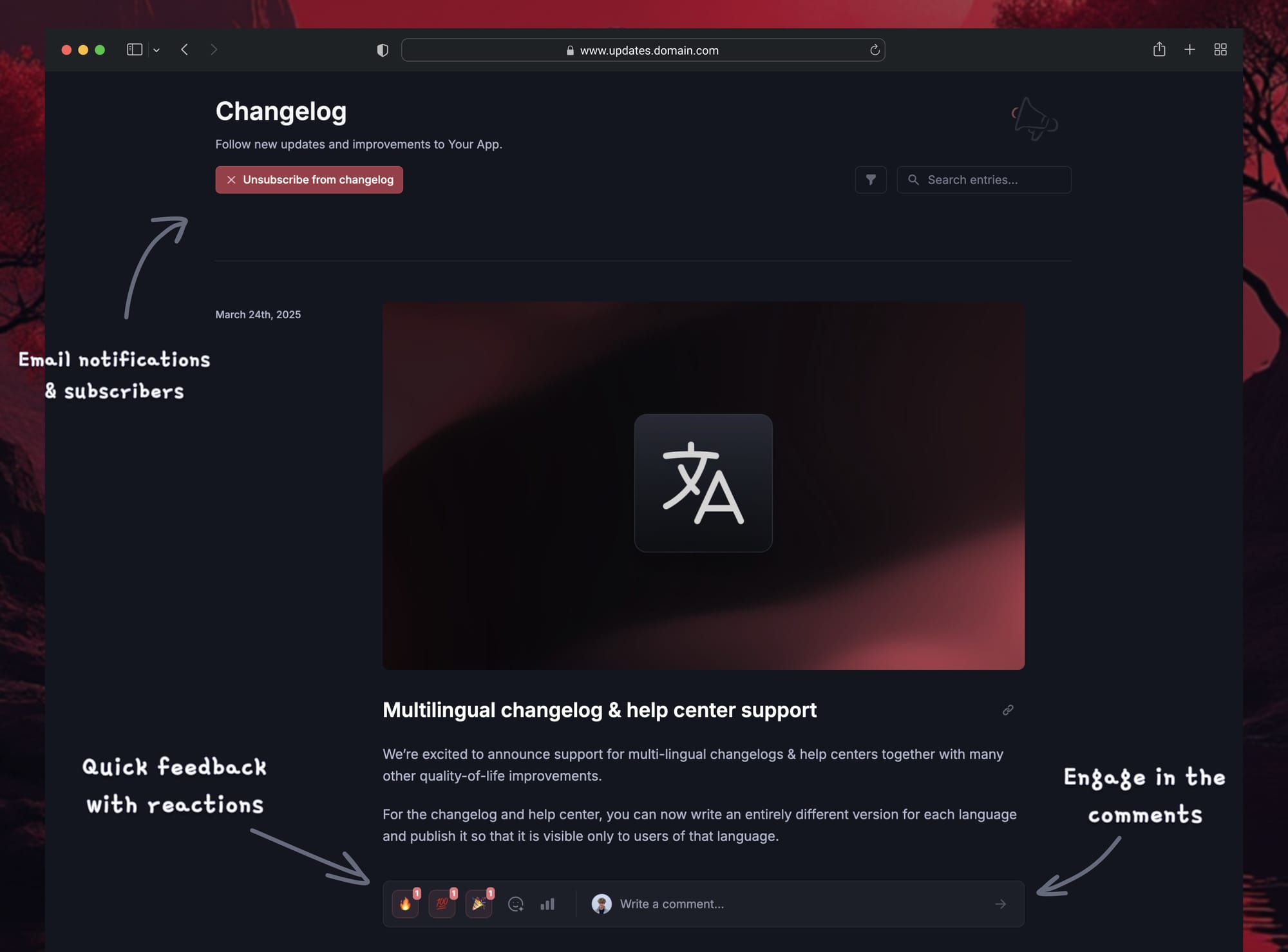 Featurebase's public changelog page.