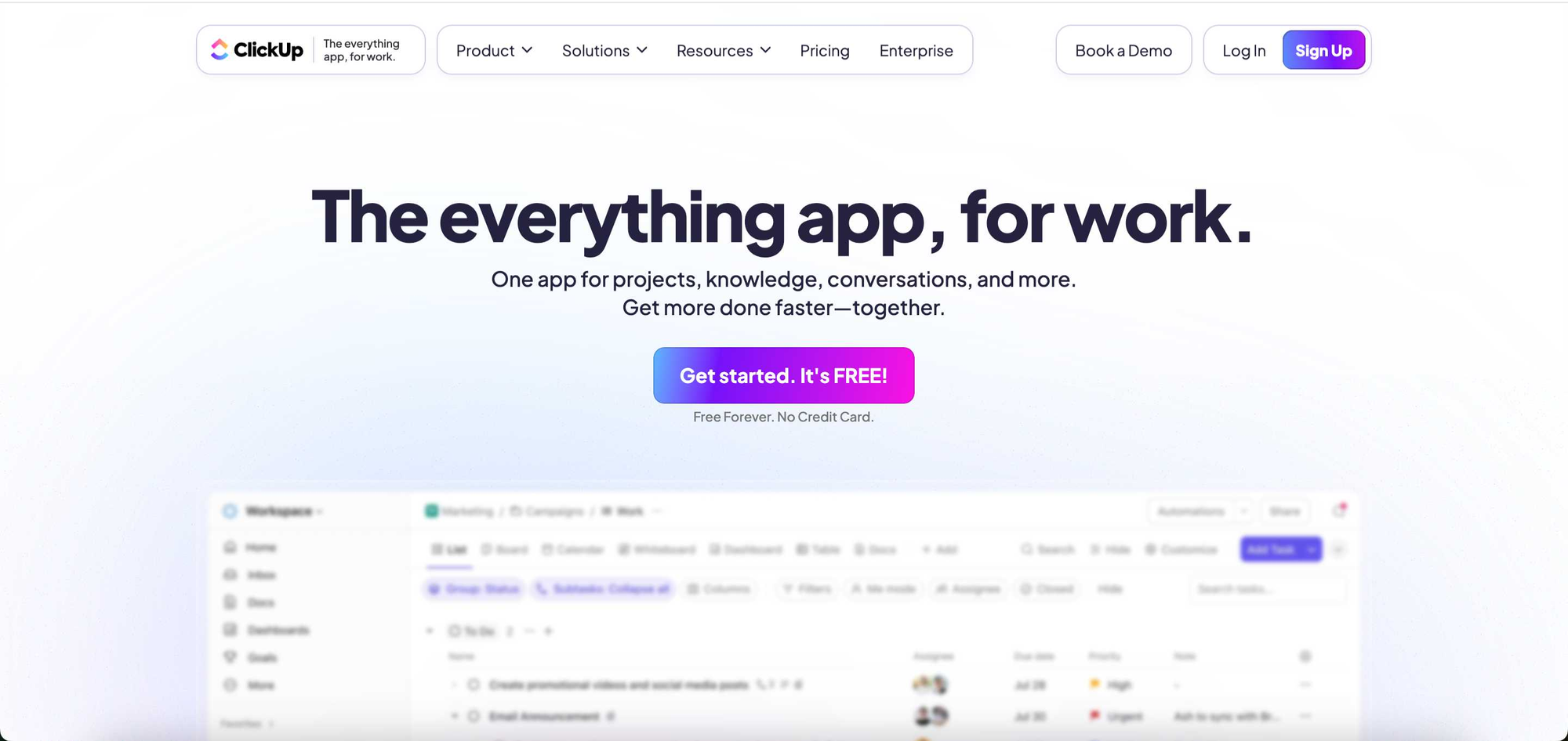 Clickups marketing page.