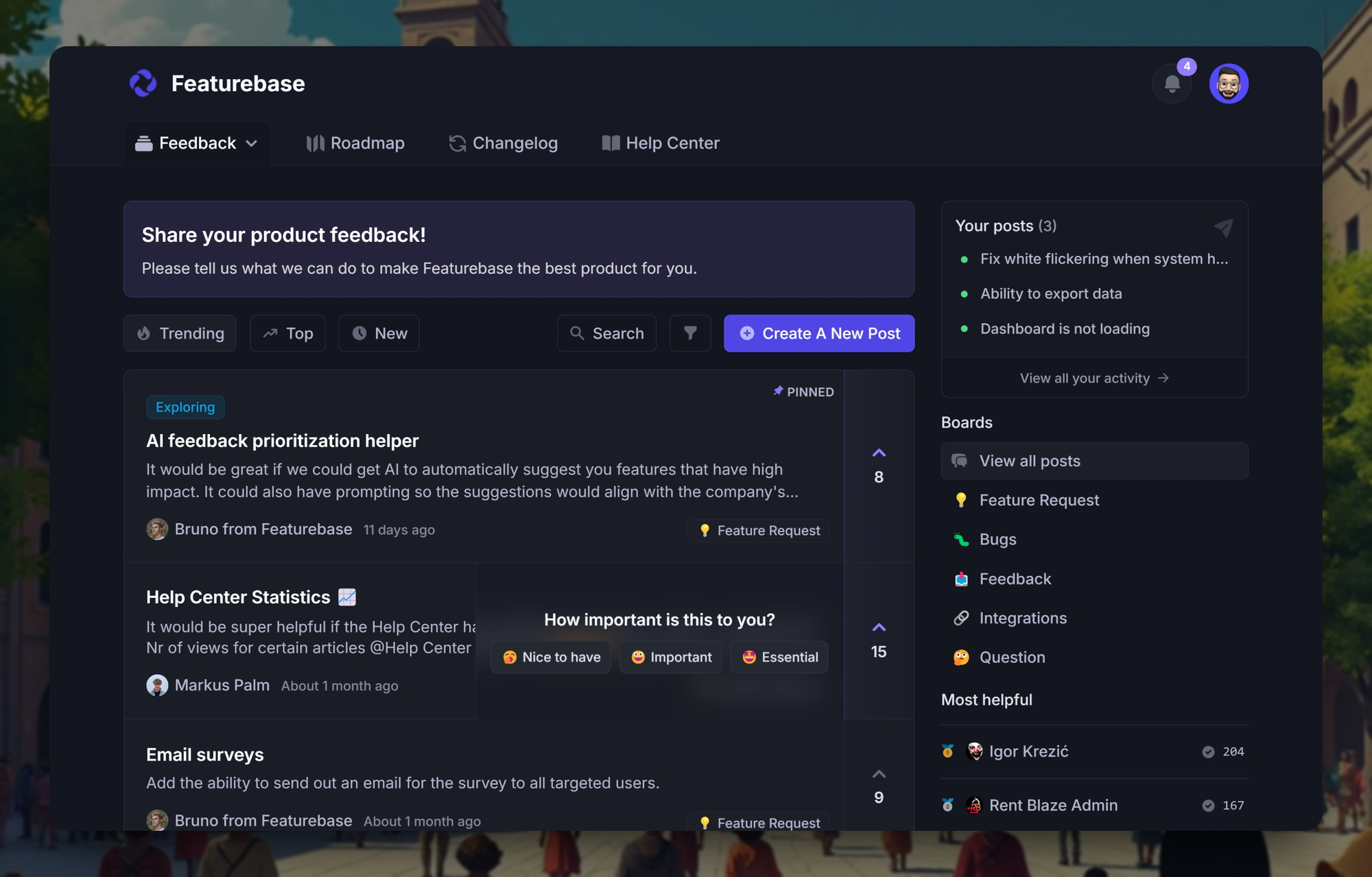 Feedback community with featurevoting