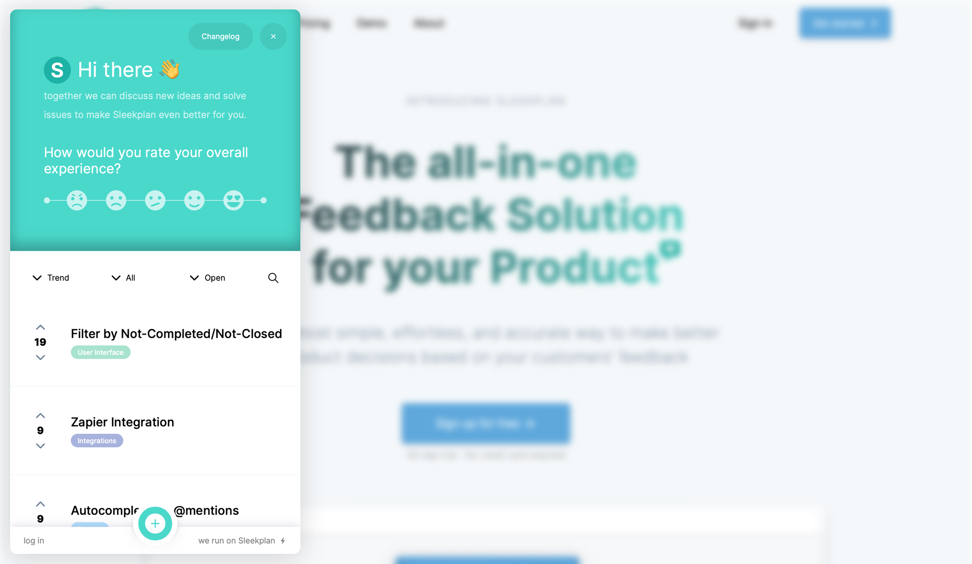 Sleekplan's feedback widget.