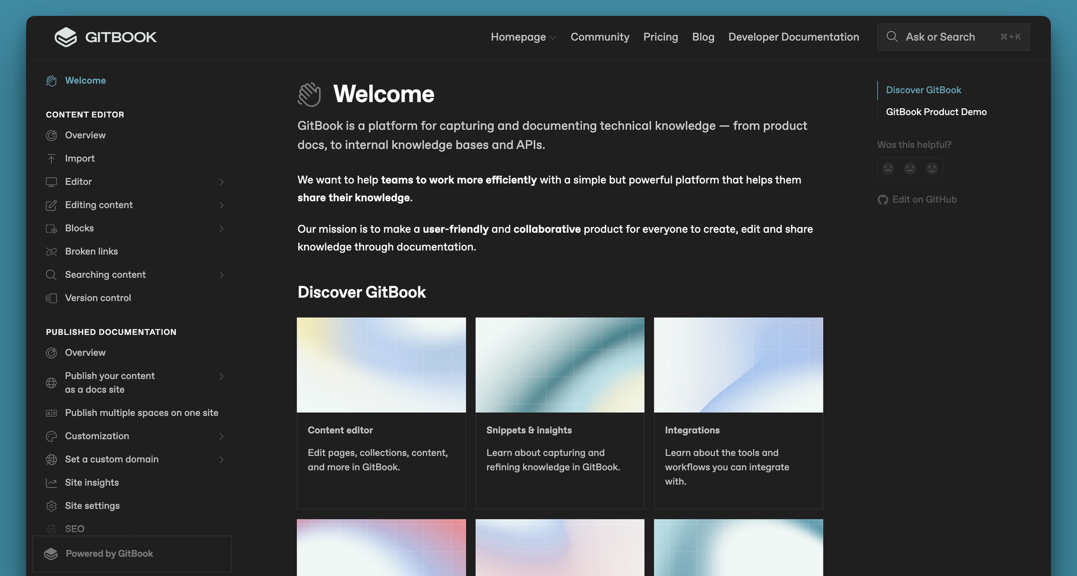 GitBook's product documentation.