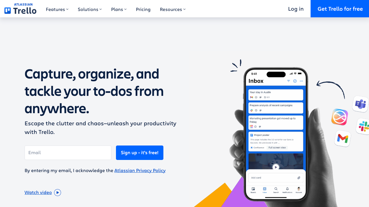 Trello marketring page.