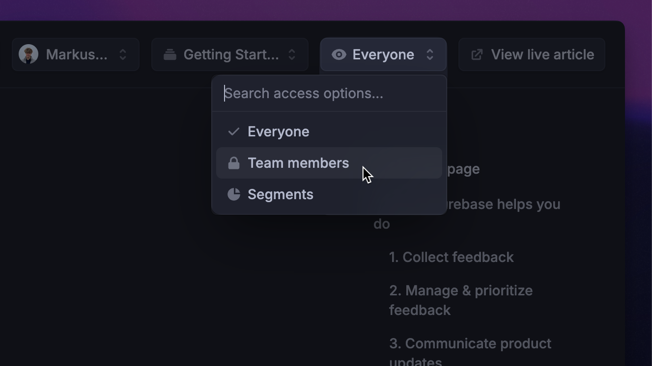 Article permission control in Featurebase