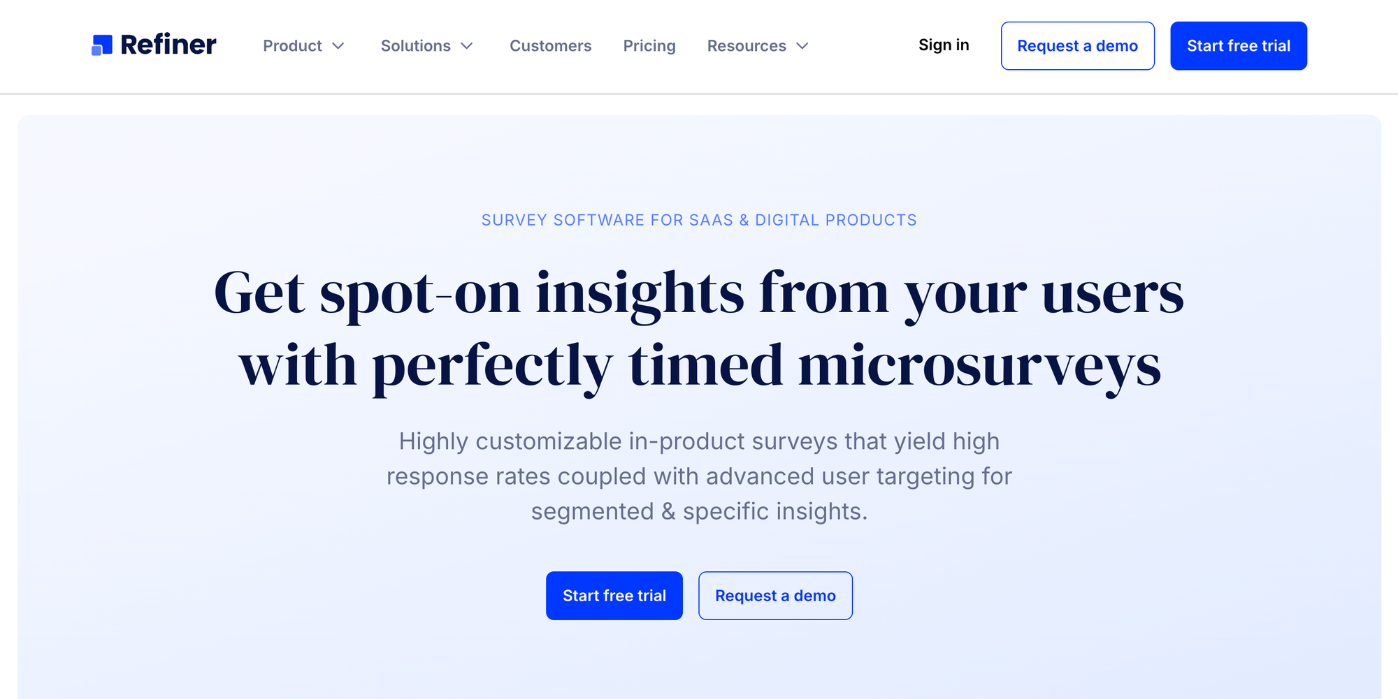 Refiner marketing page.