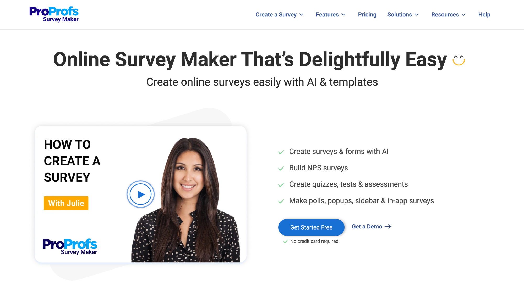 Proprofs survey maker marketing page.