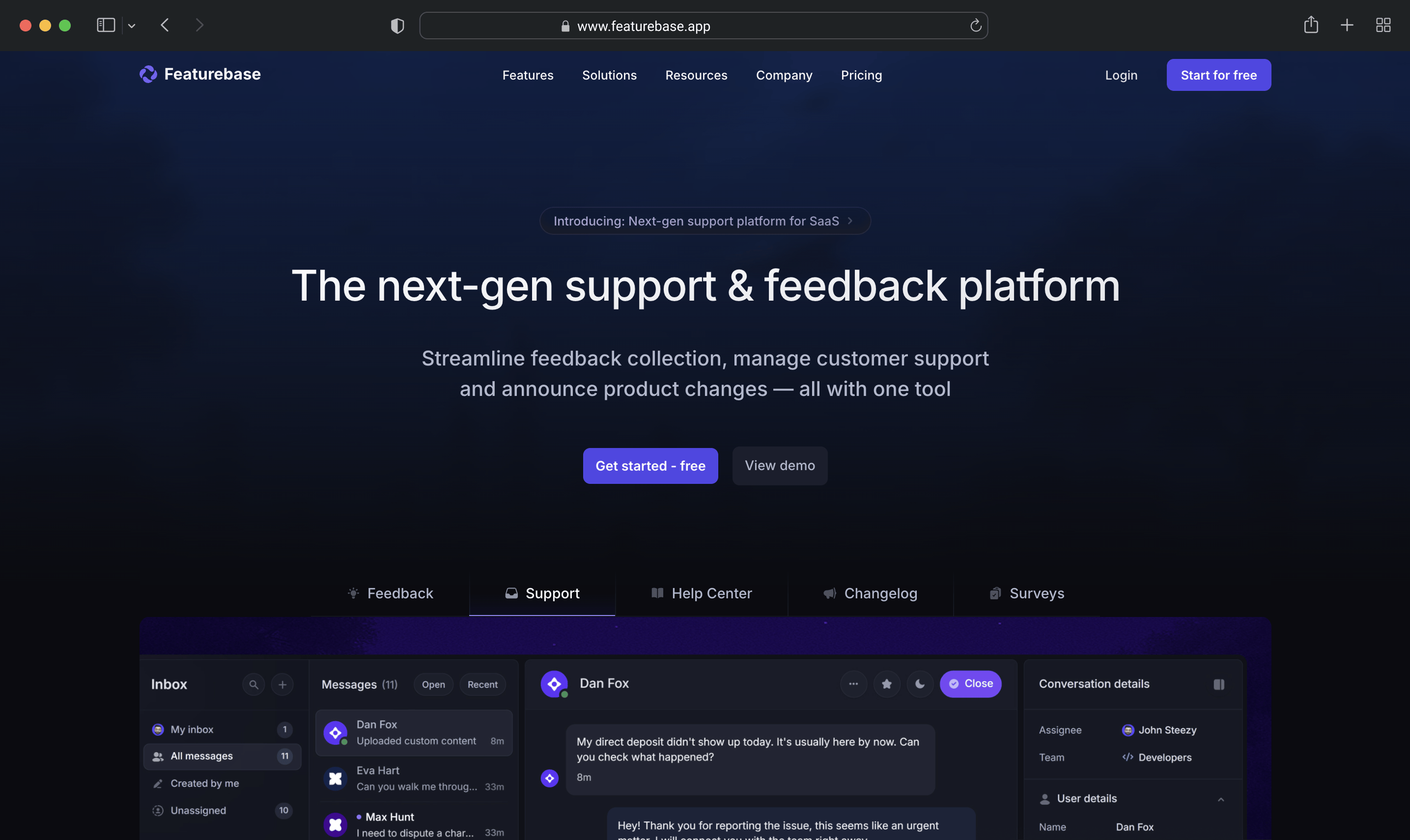 Featurebase - modern support and feedback platofrm