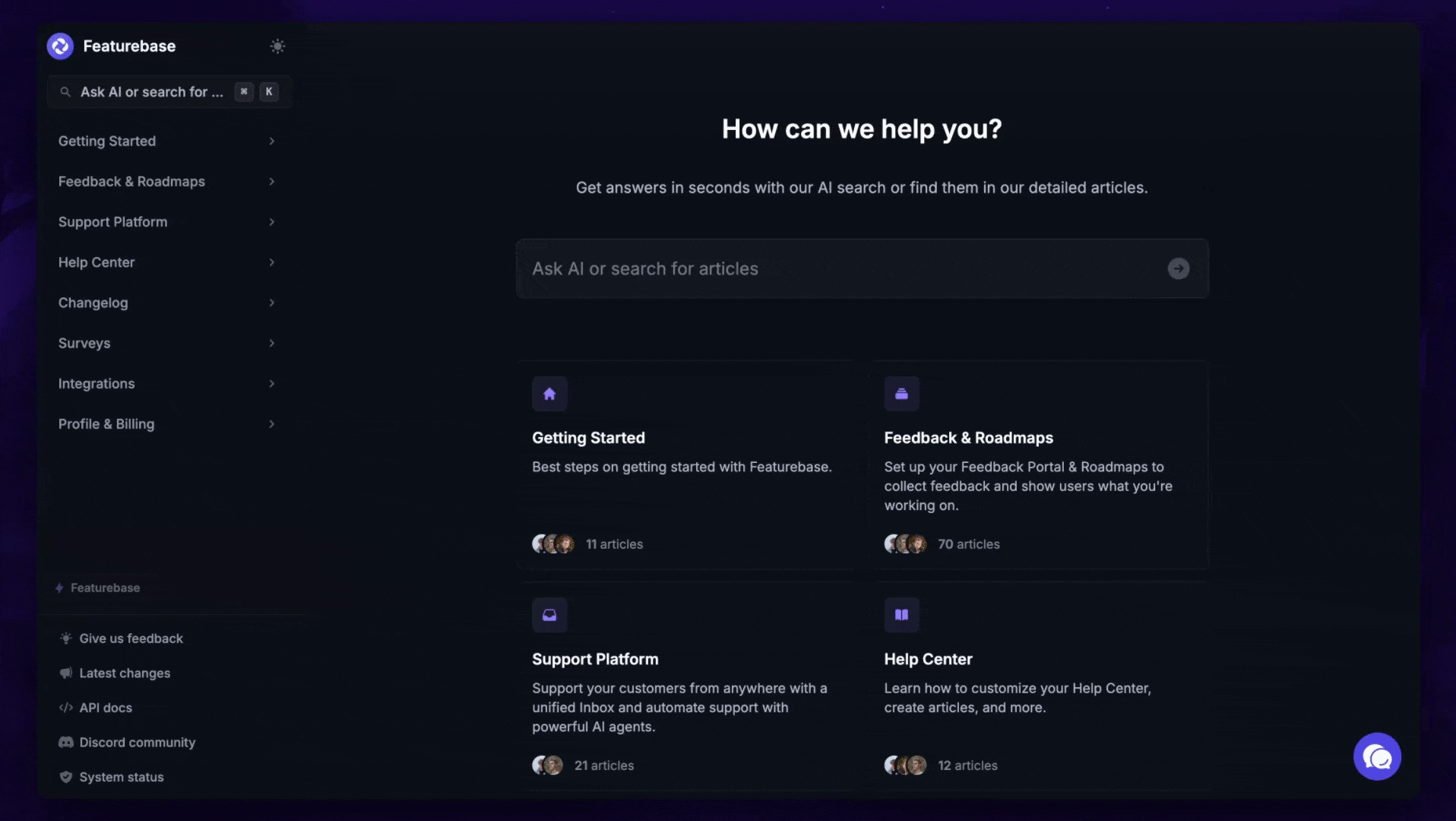 Featurebase's Help Center.