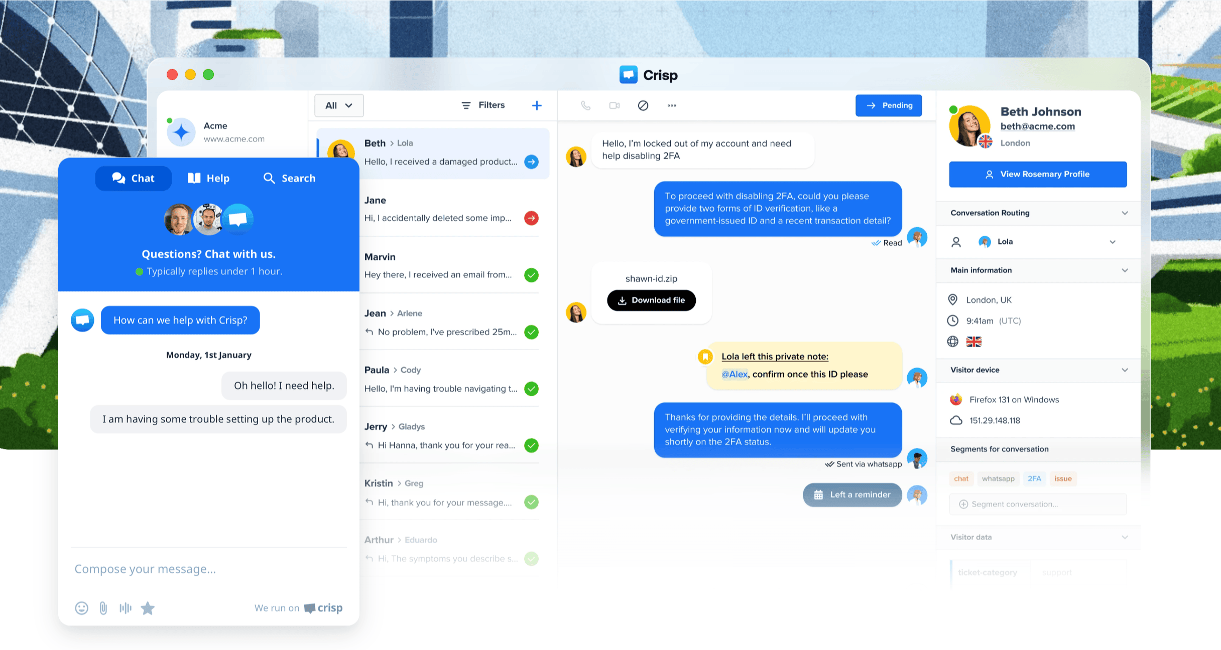 Crisp inbox and live chat.
