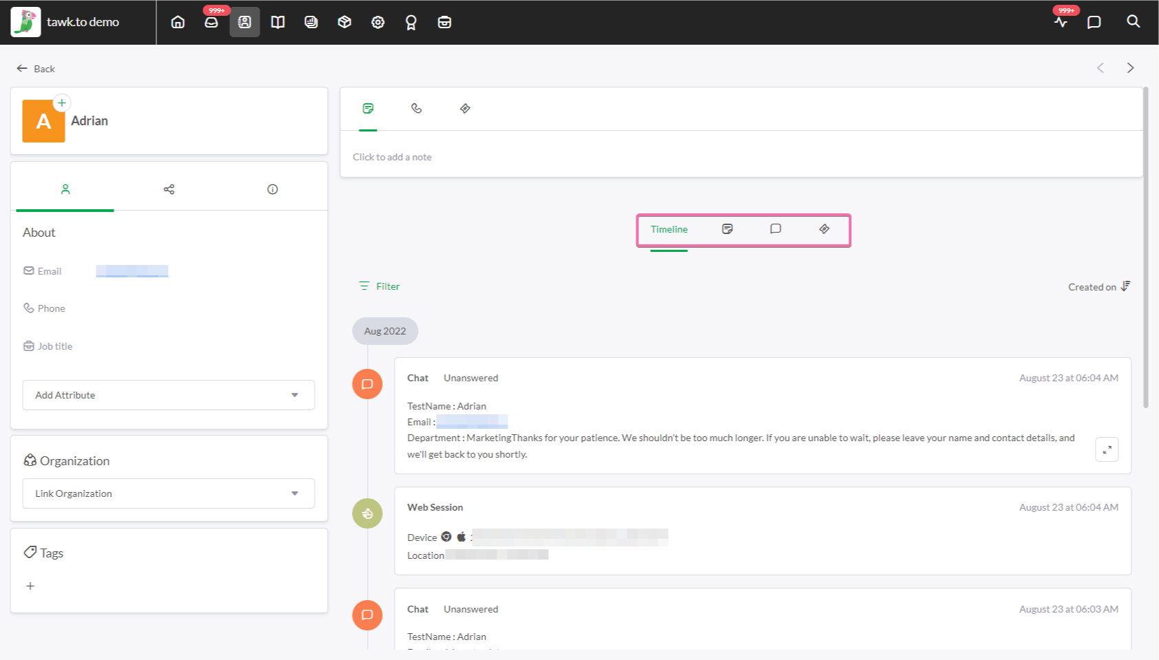 Tawk.to support inbox.
