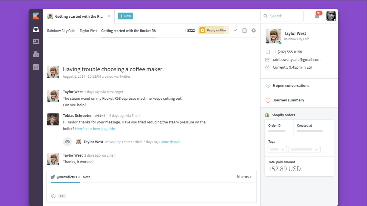 Kayako's support inbox.