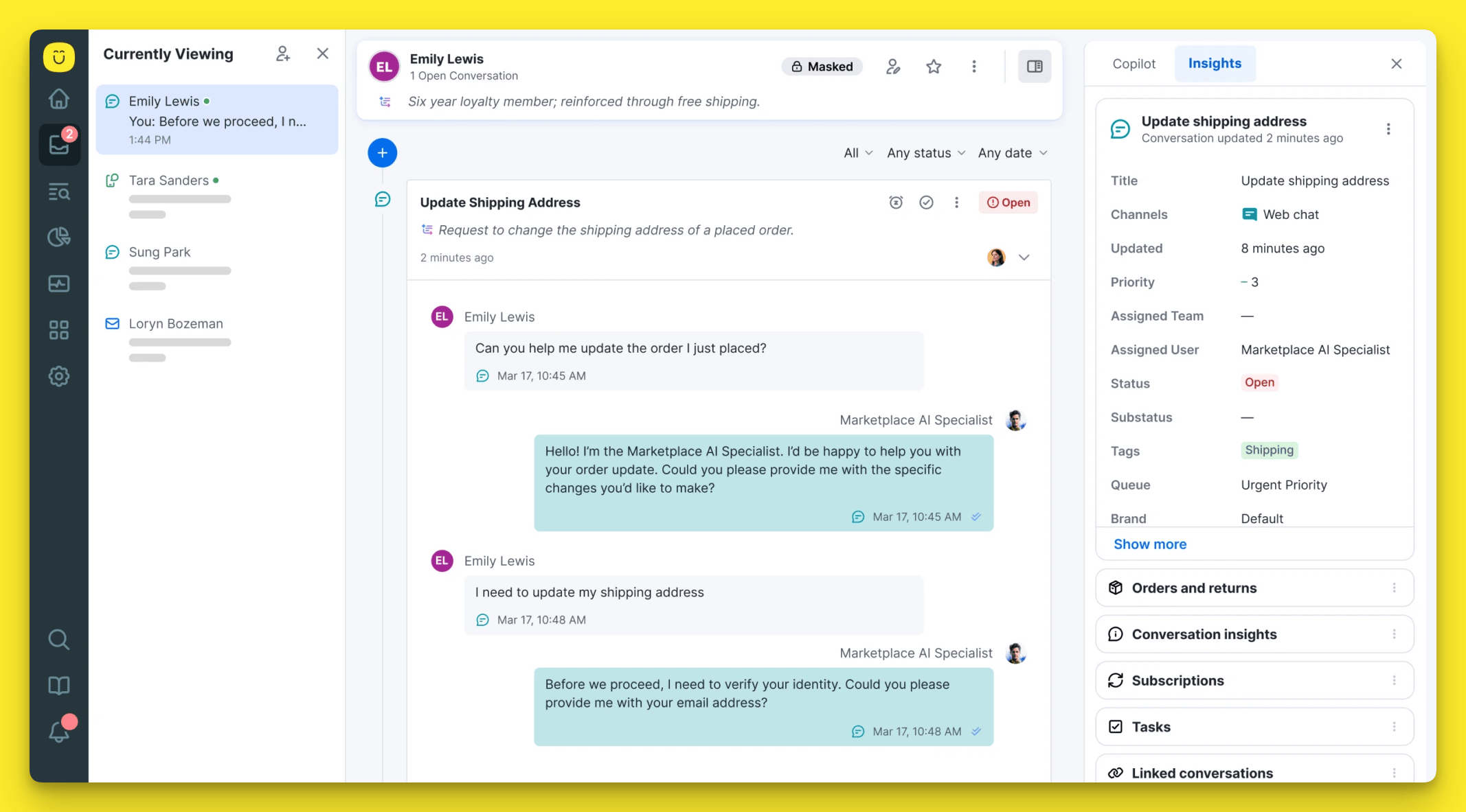 Kustomer support inbox.