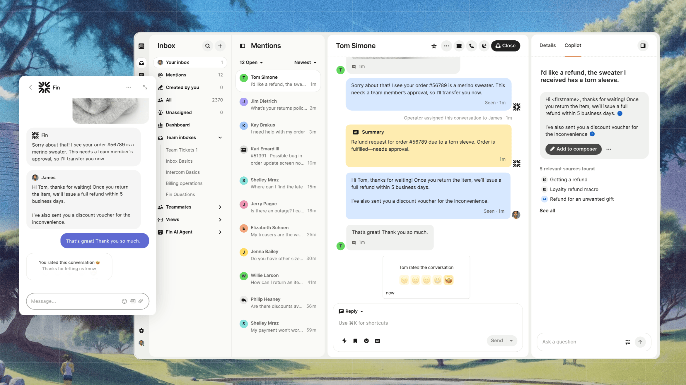 Intercom's live chat.