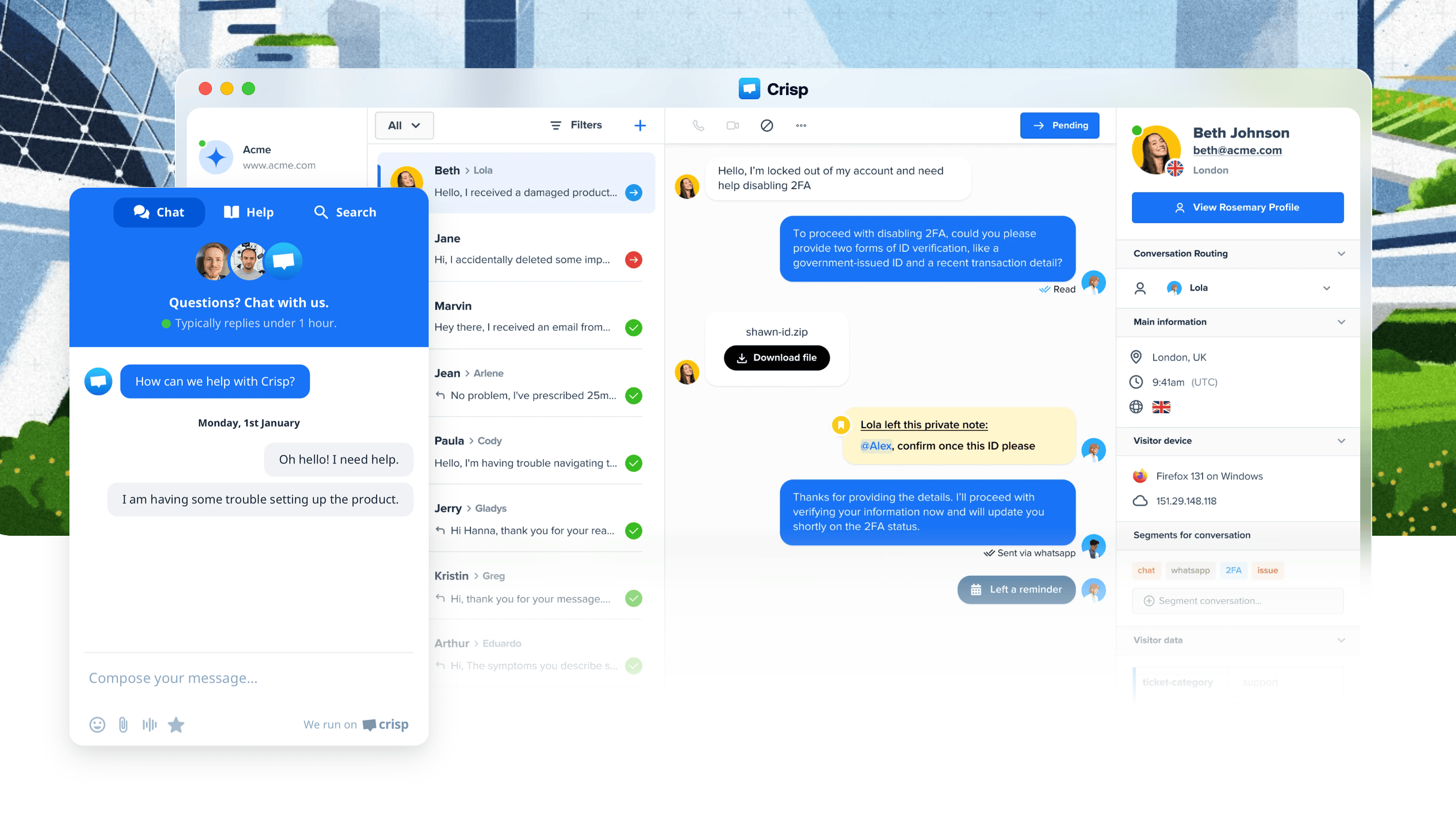 Crisp's inbox & live chat.