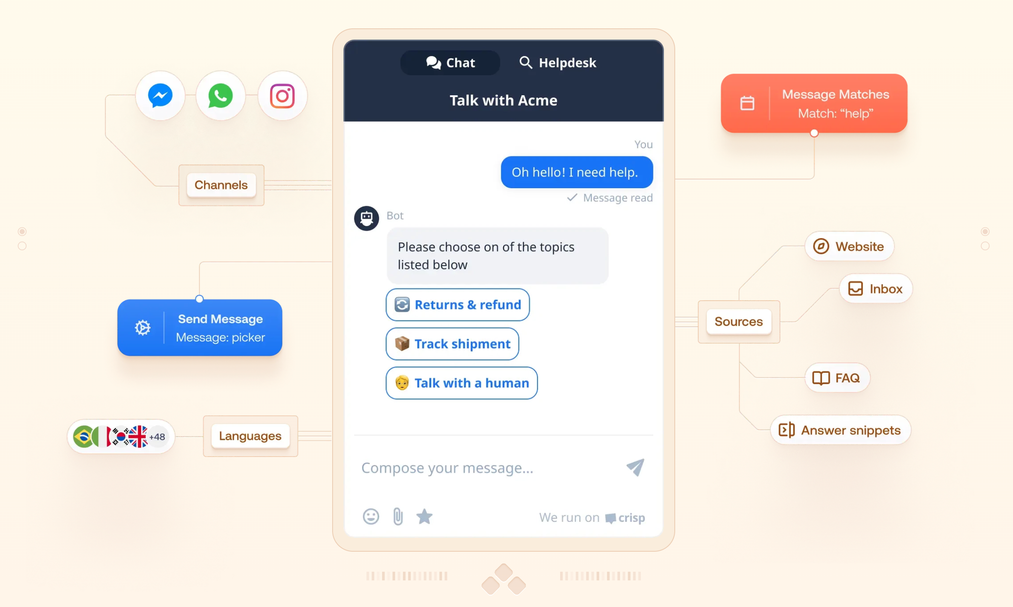 Crisp's AI chatbot and automations.