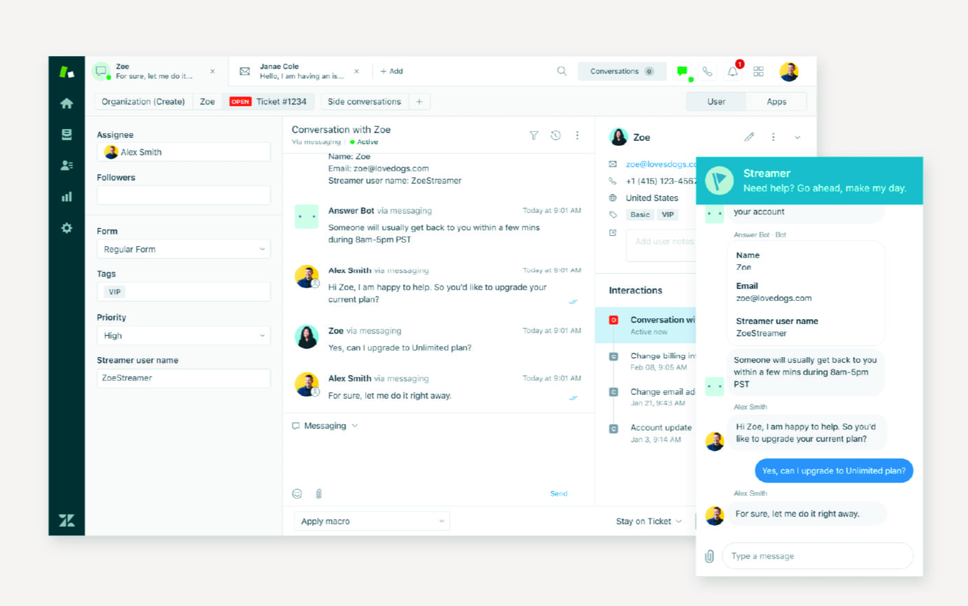 Zendesk's live chat and inbox.