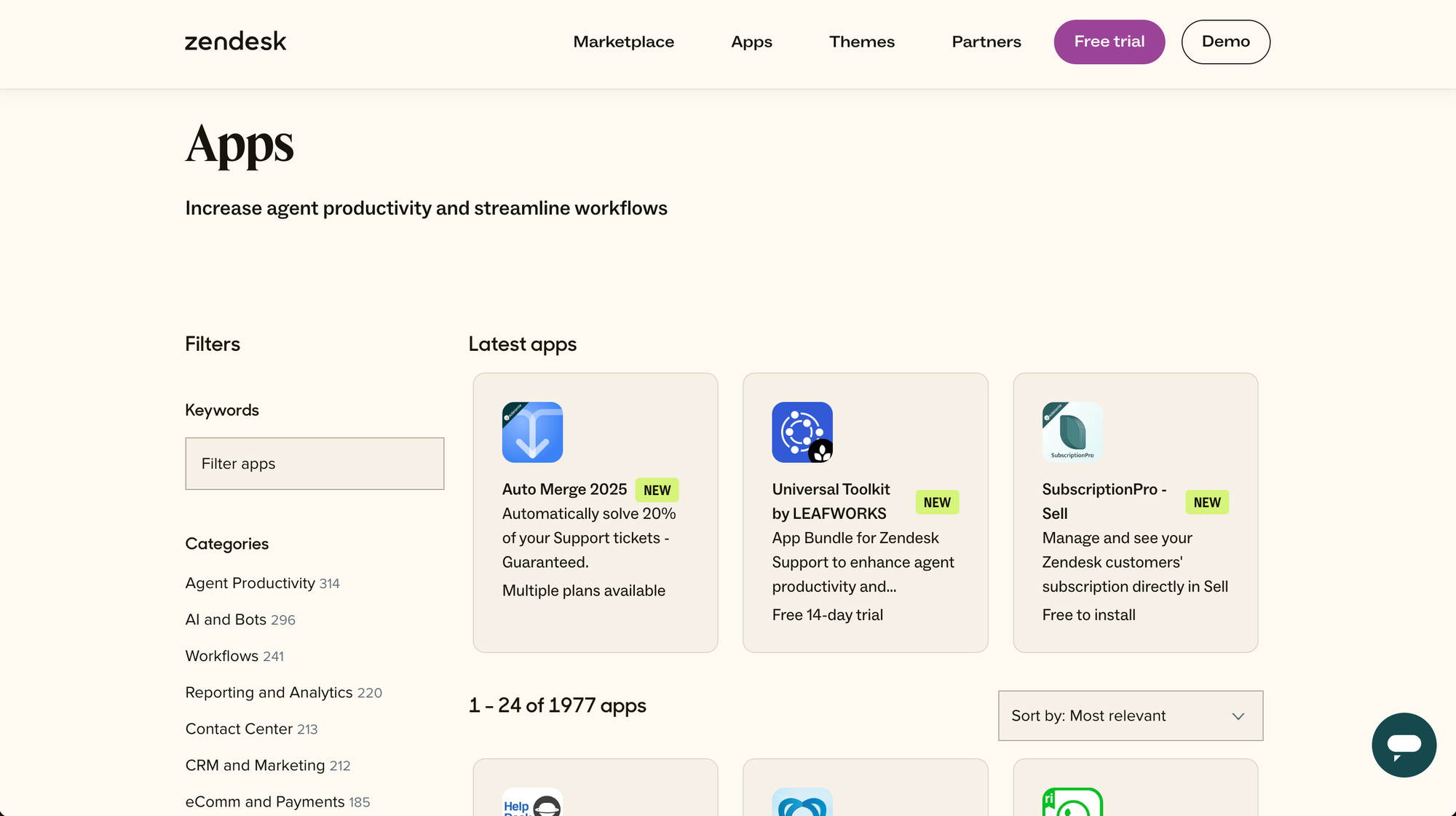 Zendesk's app store for integrations.