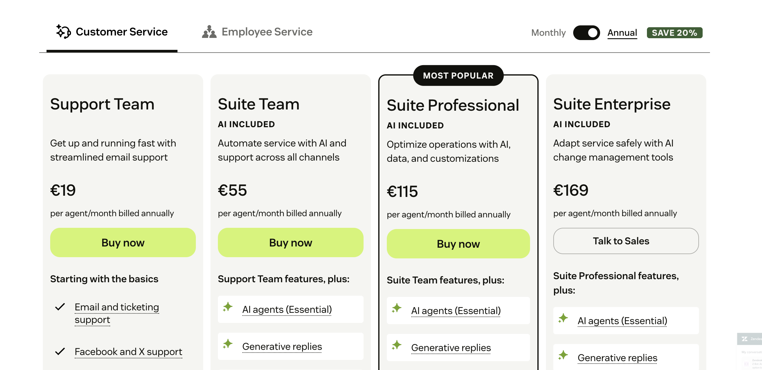 Zendesk's pricing.