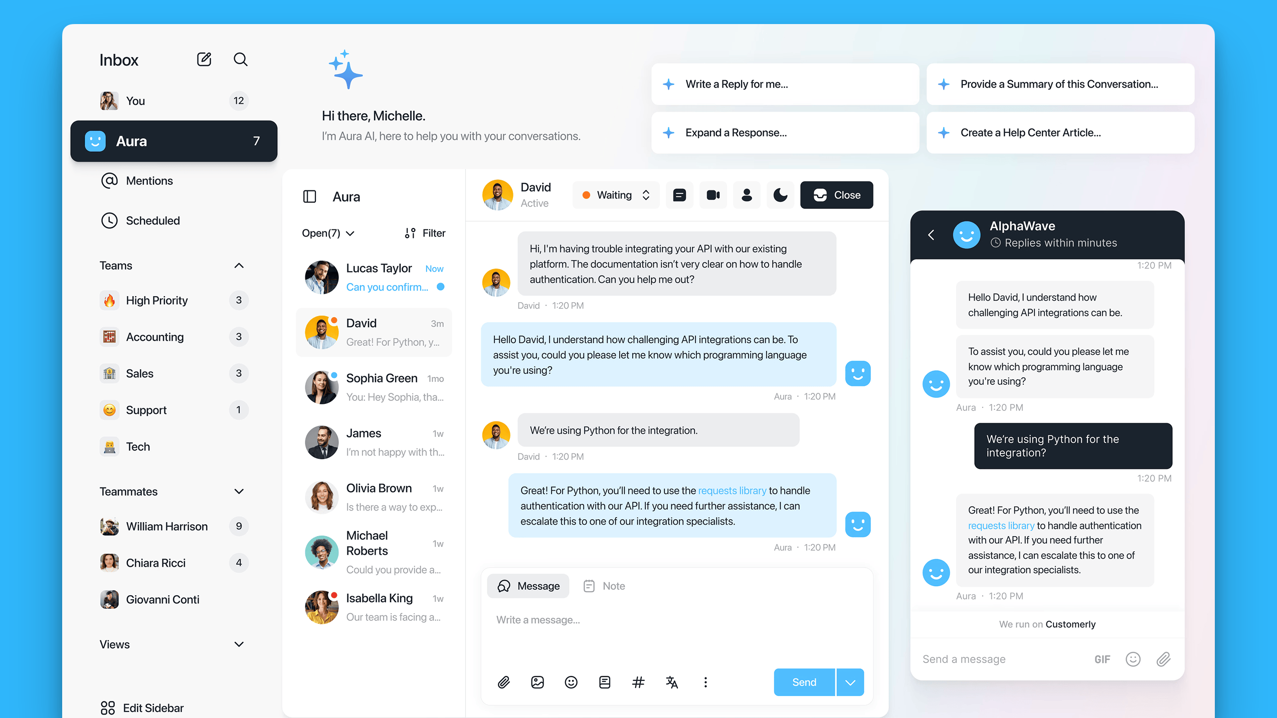 Customerly support platform.