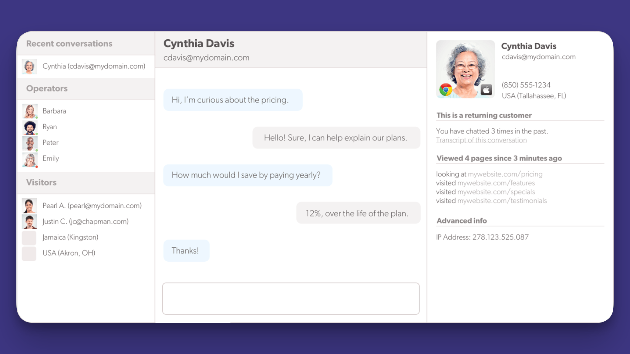 Olark's support inbox.