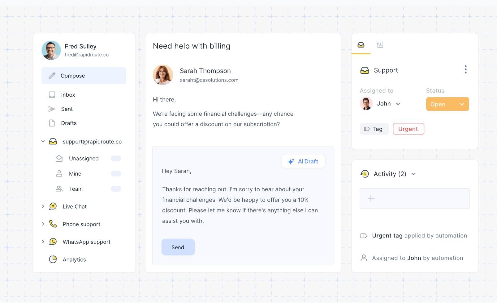 Hiver's support inbox.