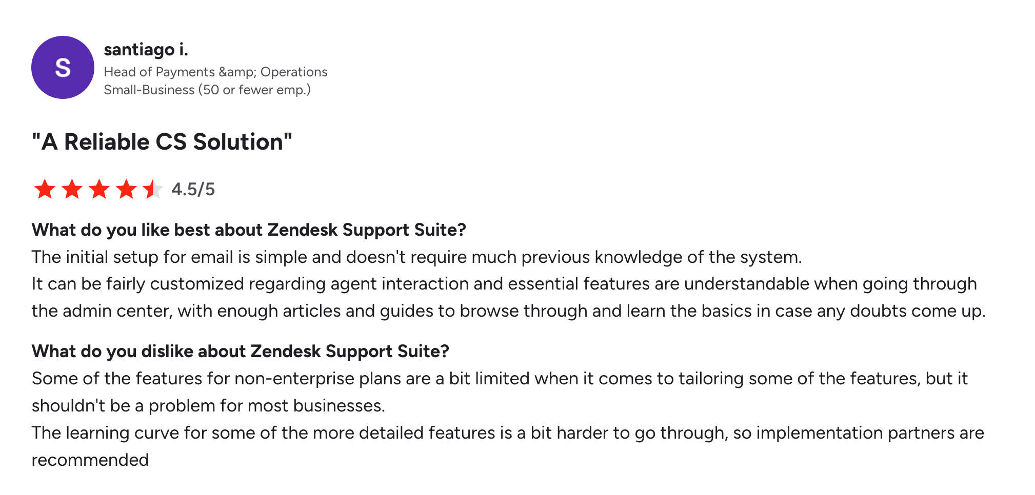 G2 Review of Zendesk.