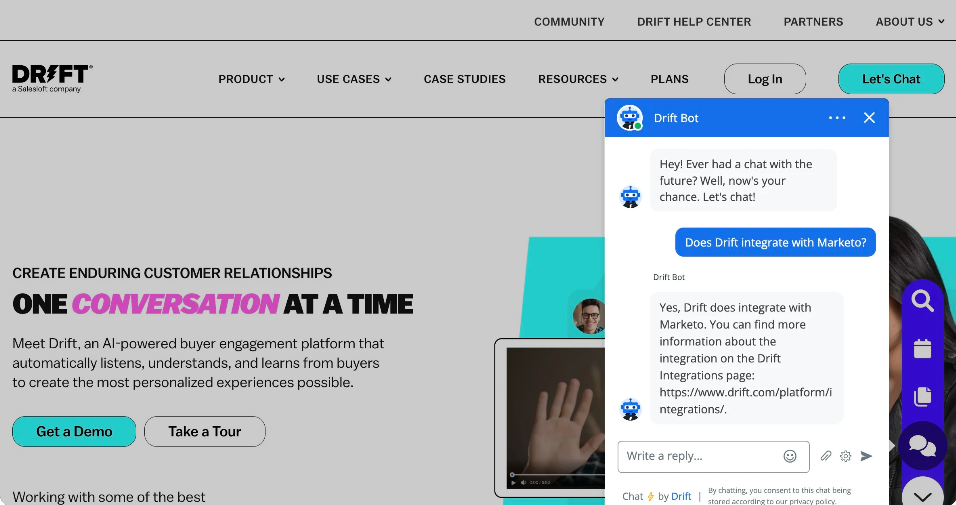 AI chatbot and widget Drift by Salesloft.