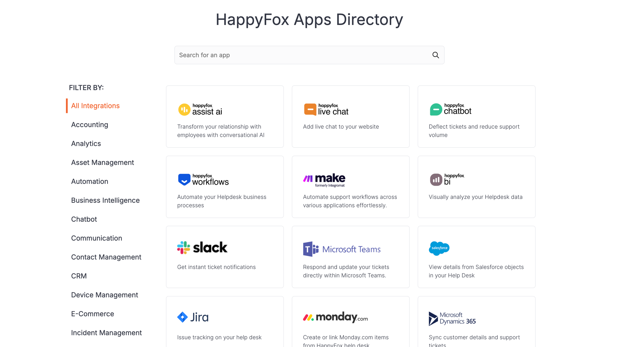 HappyFox integrations.