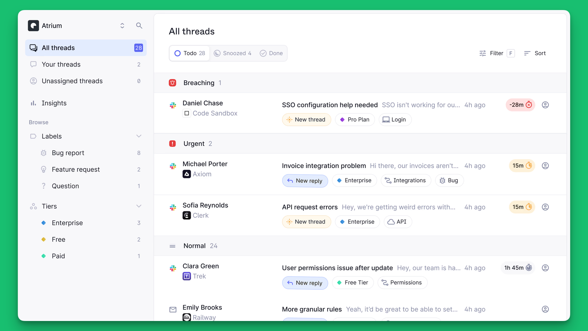 Plain supportr inbox.