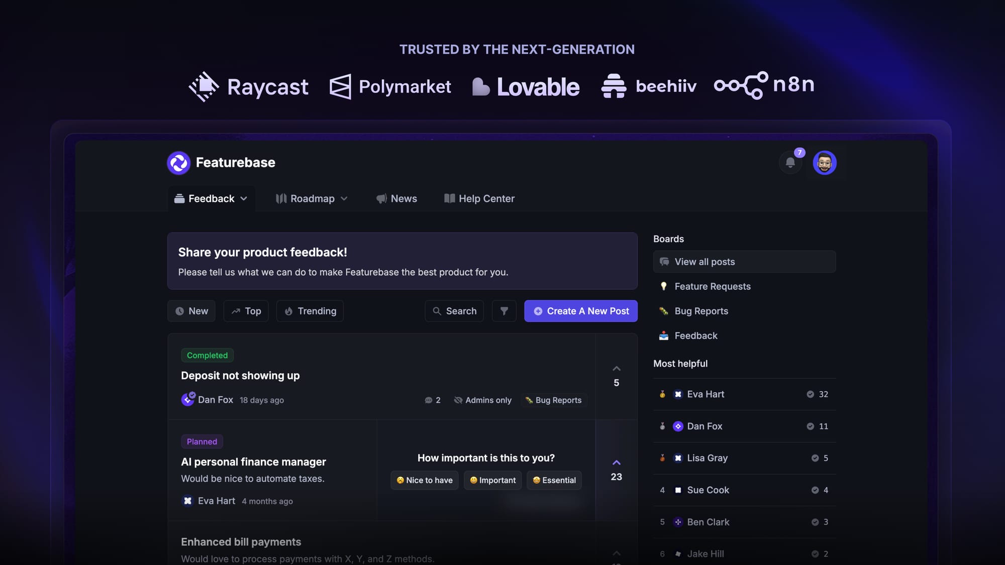 Featurebase's feedback forum
