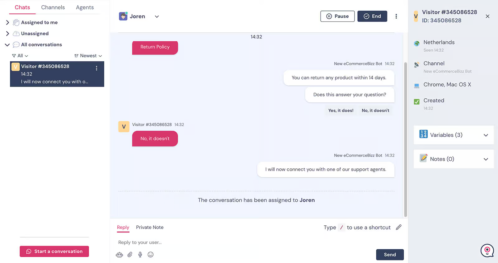 Landbot live chat & inbox.