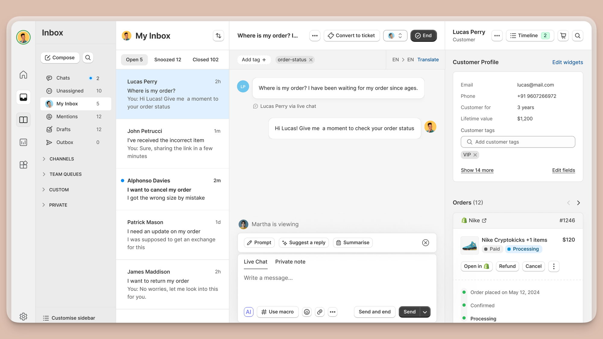 Richpanel's support inbox.
