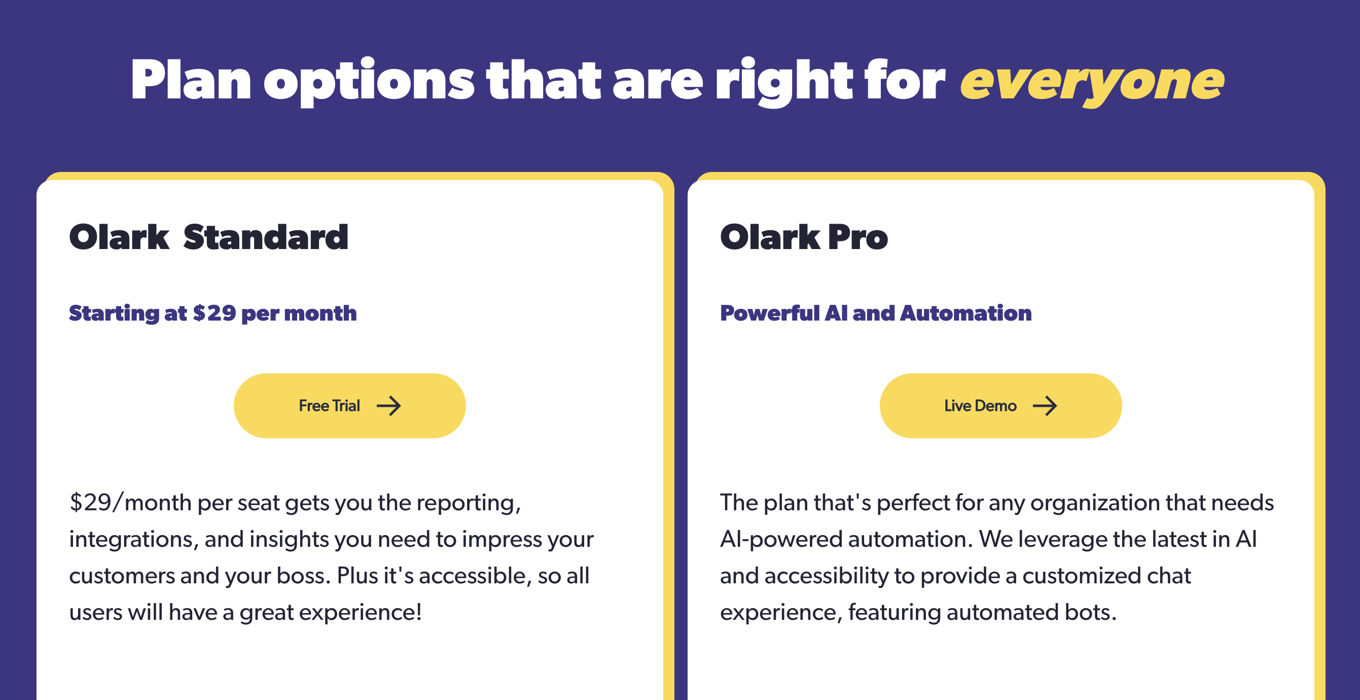 Olark's official pricing.
