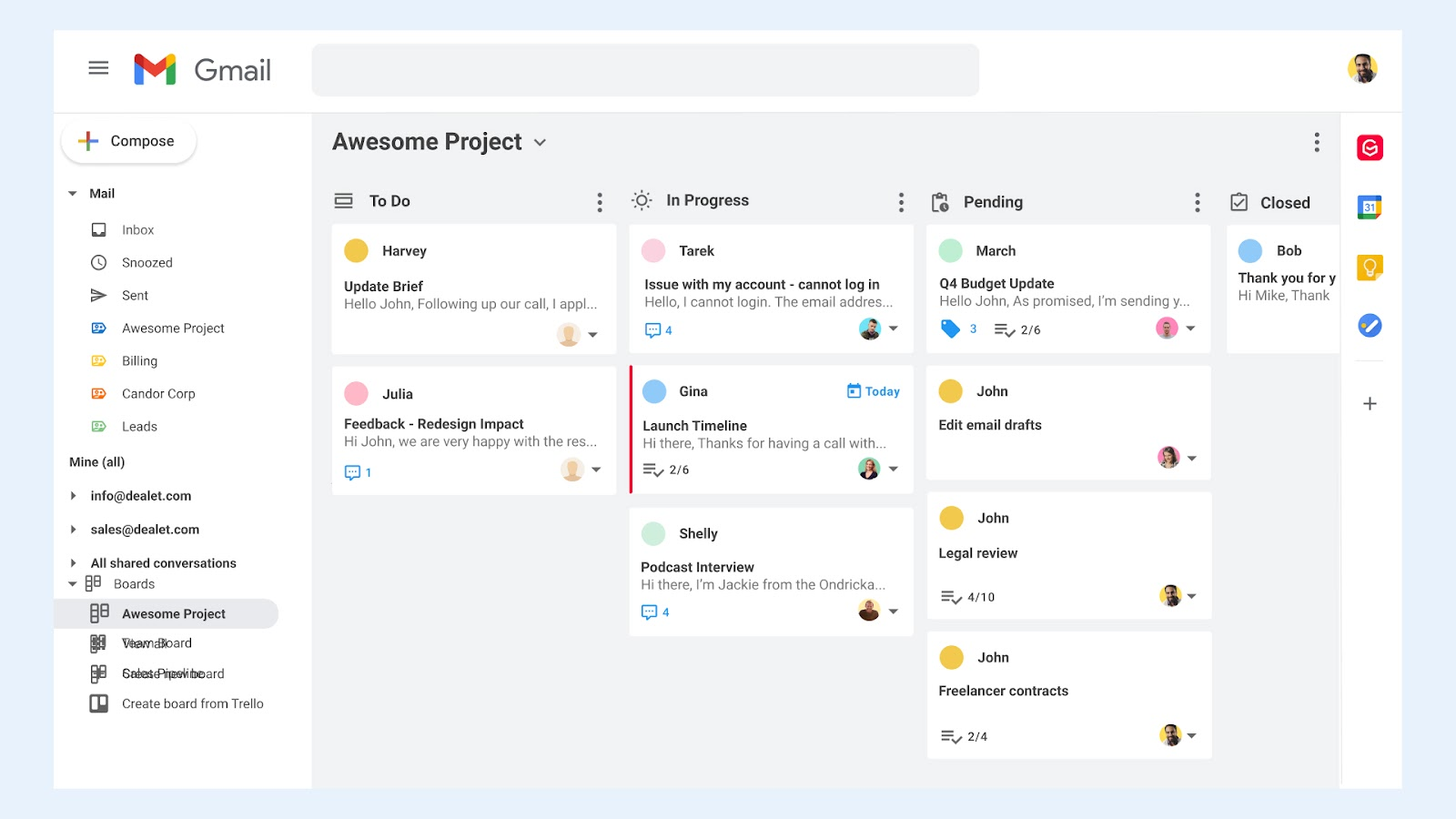 Gmelius's shared inbox.