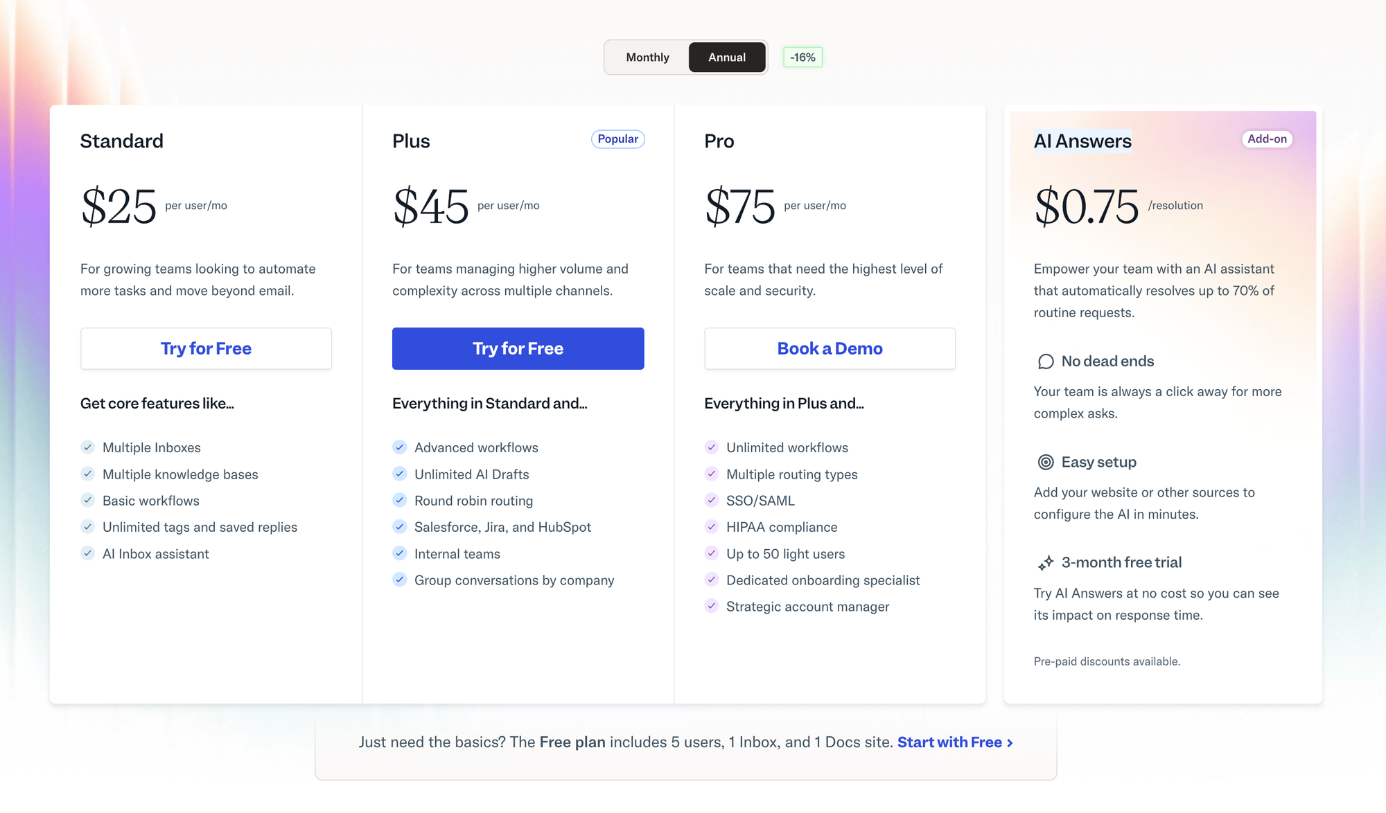Help Scout pricing plans.