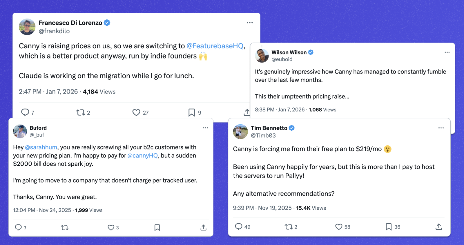 Canny's users complaints about Canny in Twitter.