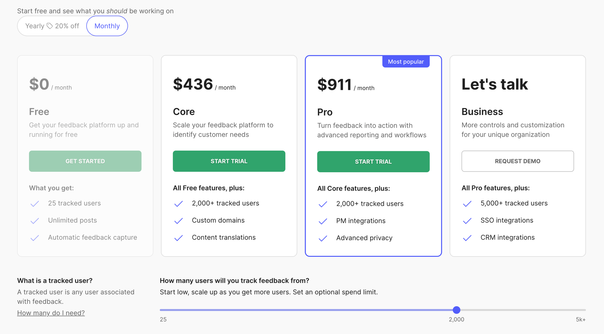 Screenshot of updated Canny's pricing.