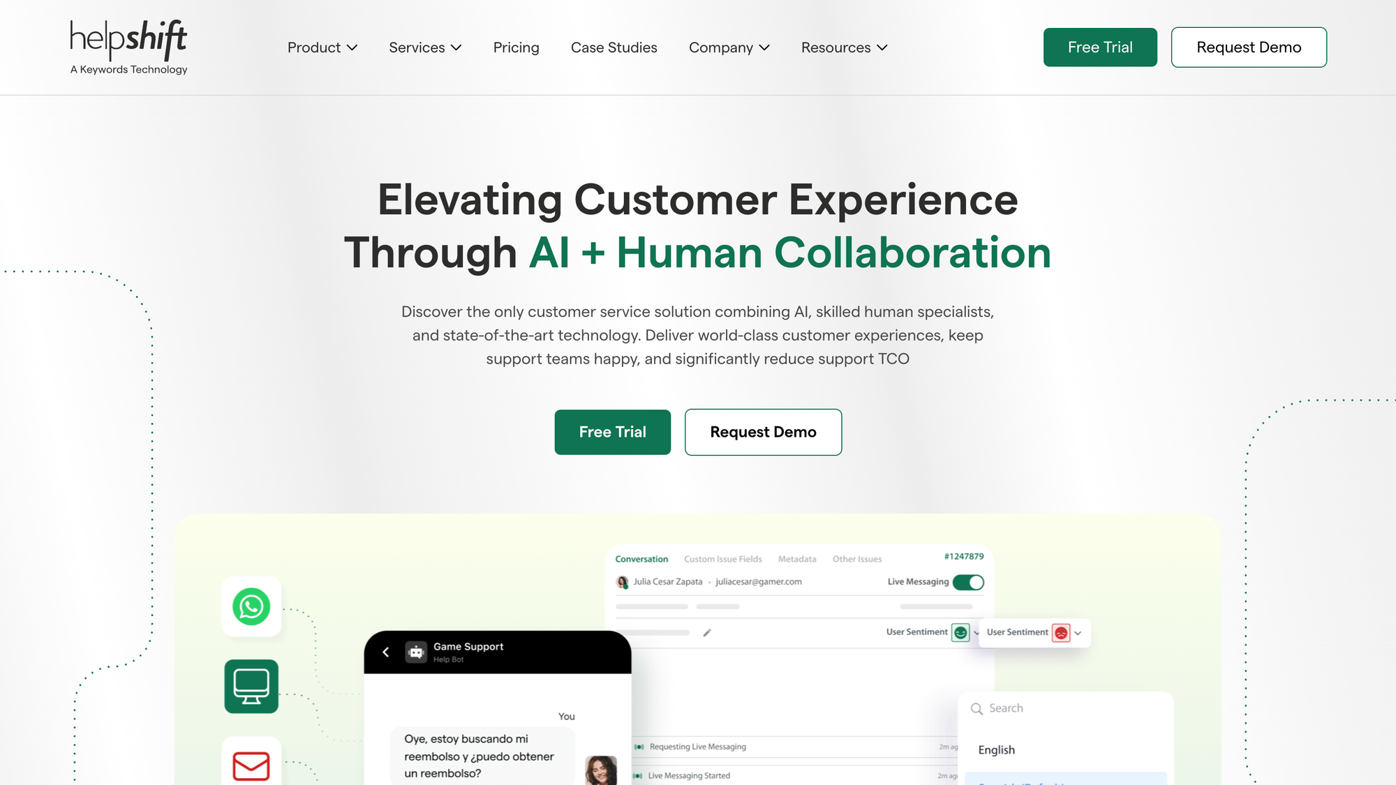Helpshift customer support platform.