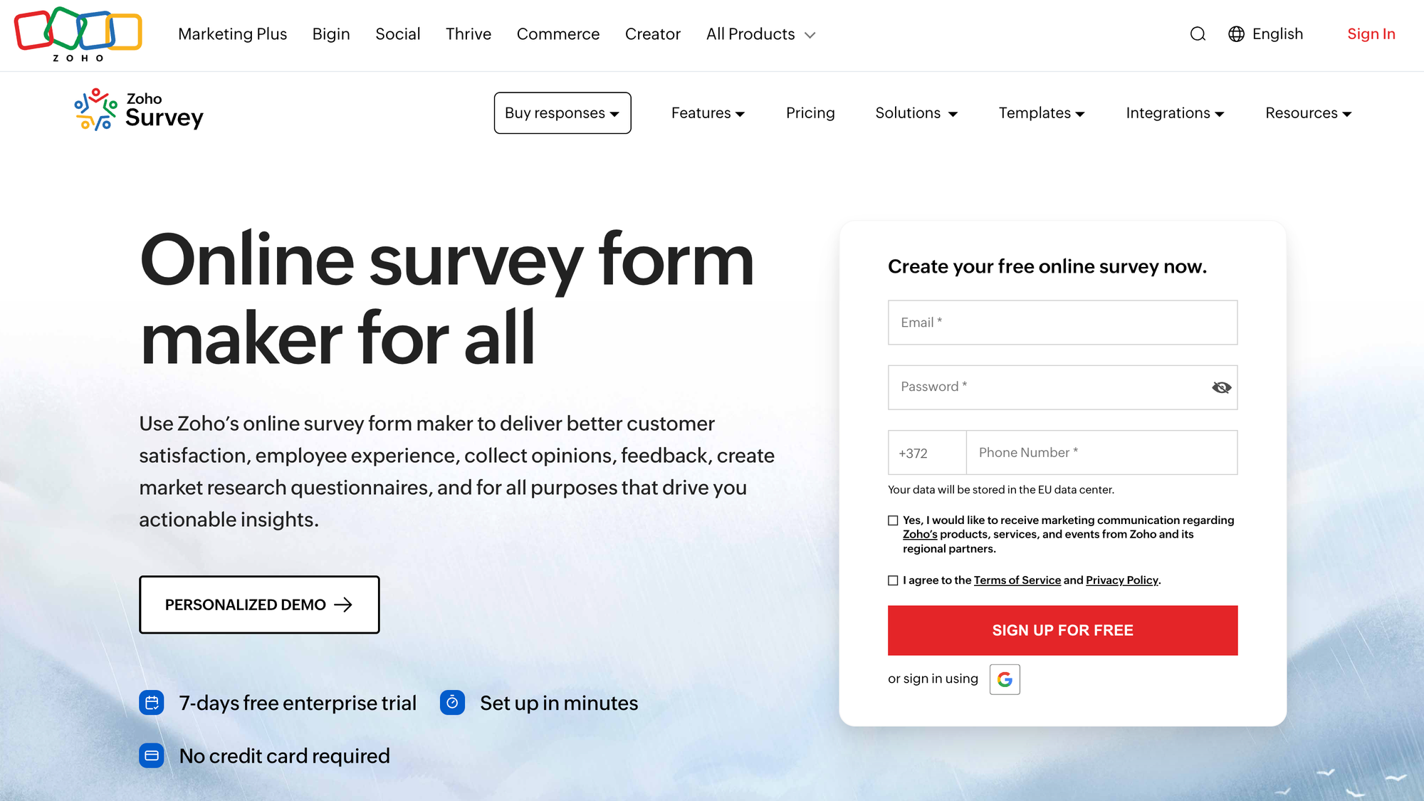 Zoho survey tool.