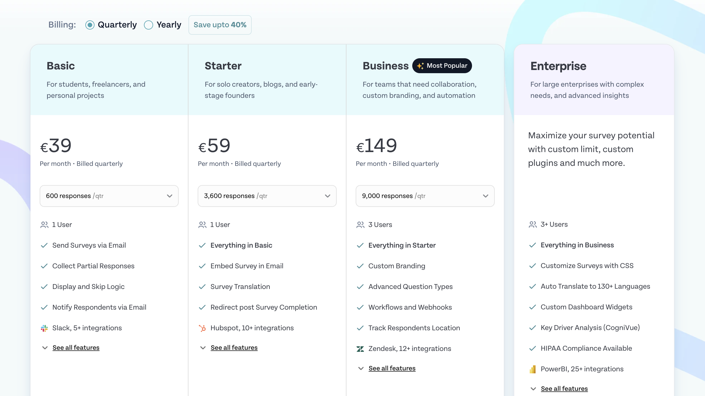 SurveySparrow pricing.