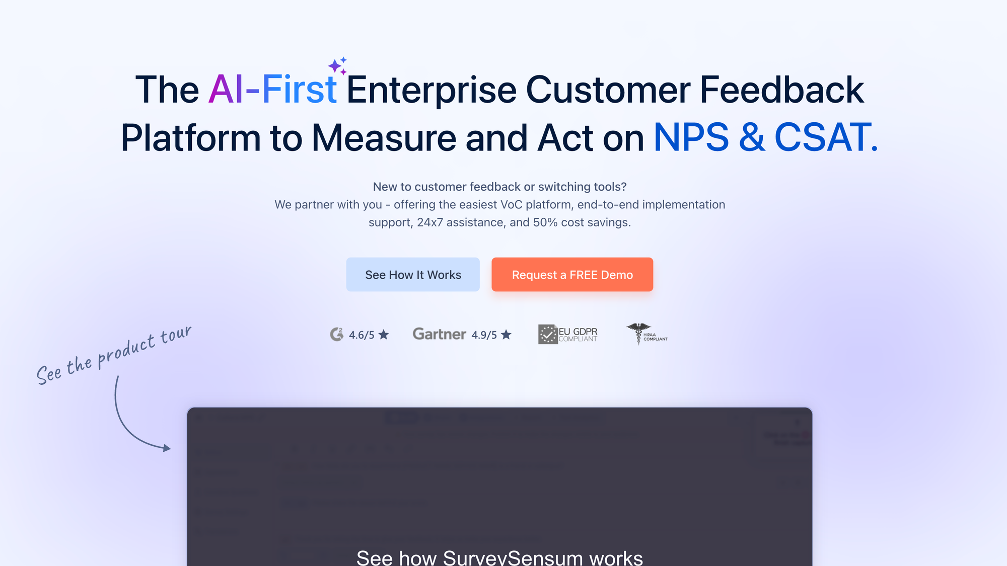 Surveysensum marketing page.