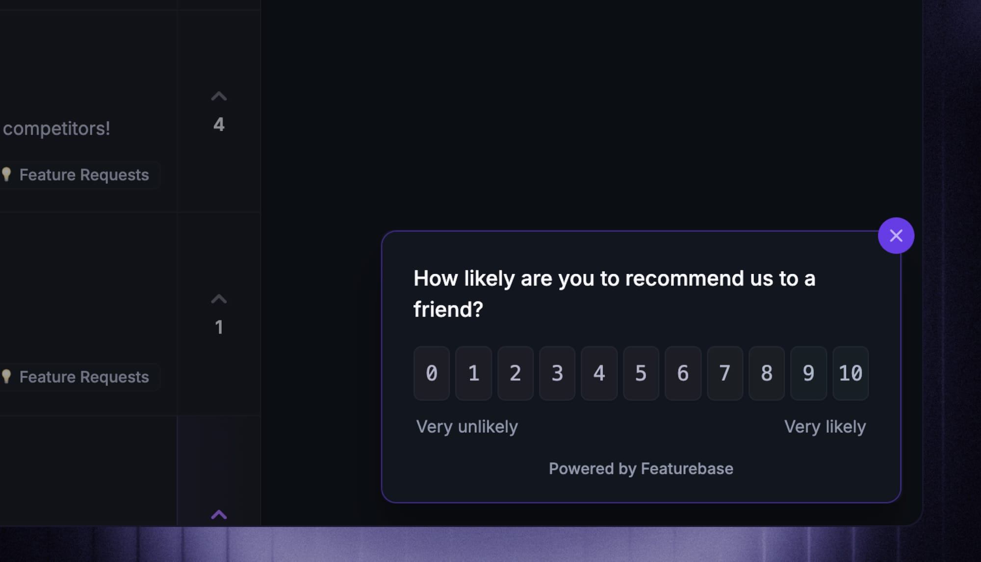 NPS survey feature in Featurebase.
